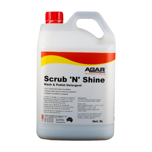 Scrub 'N' Shine is a specialised detergent formulated to clean and polish polished floors in one easy step