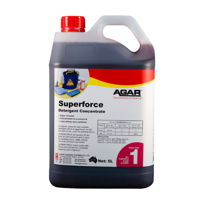 Superforce is a powerful heavy-duty cleaner and deodorant designed to tackle a wide range of dirt and grime on washable surfaces