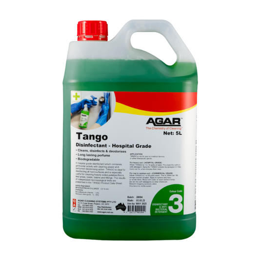 Tango is a powerful disinfectant and deodoriser designed to provide thorough cleaning and a long-lasting fragrance in various settings.