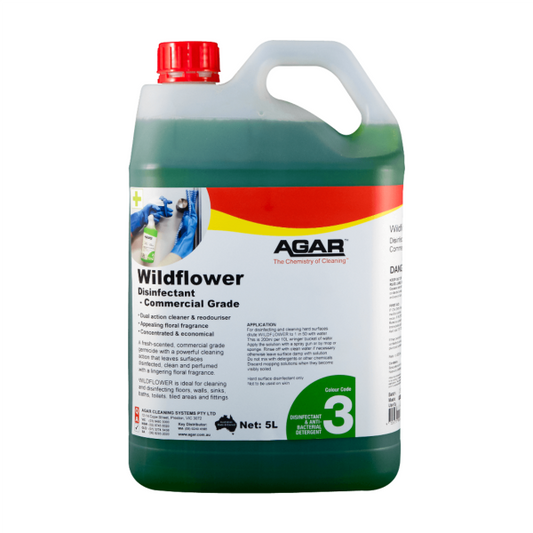 Agar Wildflower Commercial Grade Disinfectant is a high-performance cleaning solution designed for demanding commercial environments