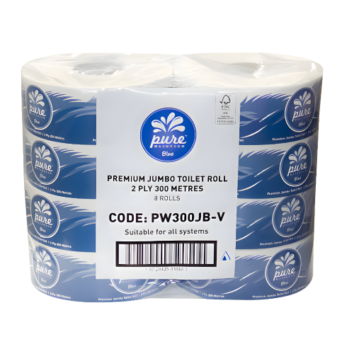 Jumbo Roll Toilet Paper Pure Washroom 300mt 2ply pack of 8