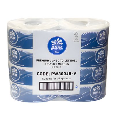 Jumbo Roll Toilet Paper Pure Washroom 300mt 2ply pack of 8