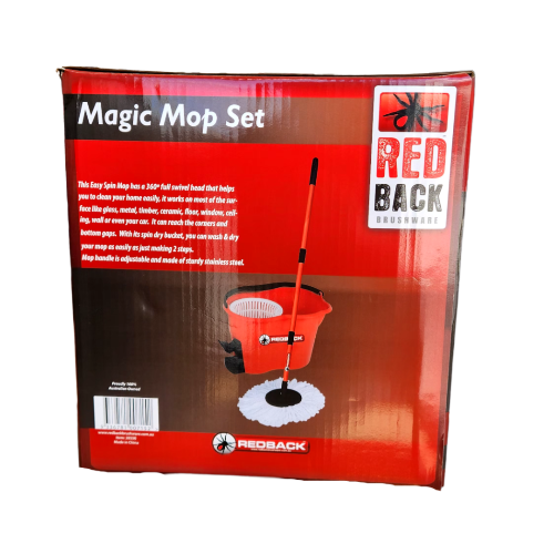 Magic Spin Mop Bucket & Refill 360 Degree Rotation Set Redback