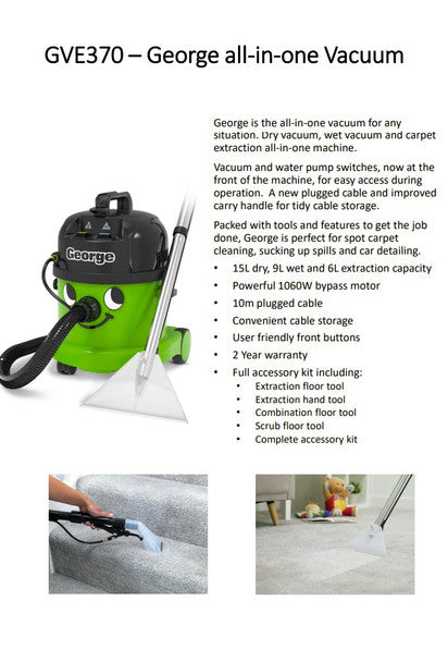 Numatic George GVE370 Wet & Dry Vacuum & Carpet Extractor